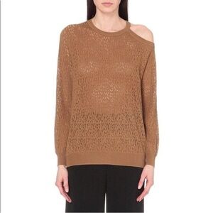Sandro Brown, Sepia Cold-Shoulder Open Knit Jumper Sweater Long Sleeve
S 3/US 8
